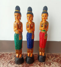 Load image into Gallery viewer, Wood goddess,15&quot;Thai Sawasdee lady goddess, Wooden doll Nang Wai, woodcraft, free shipping to ASIA
