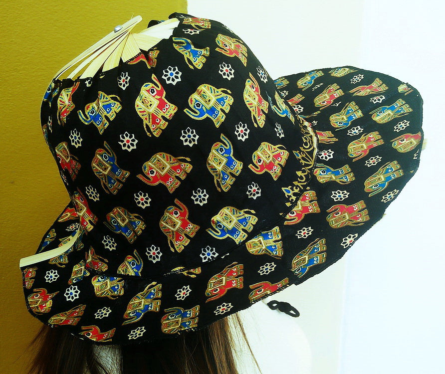 Free shipping, Thai folding fan hat, bamboo and cotton fan hat, sun hat, fan hat