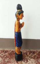Load image into Gallery viewer, Woodcarved statue, 30"Thai sawasdee statue, Wooden doll, Wood carving, Nang-Wai wood statue, free shipping to ASIA

