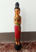 Load image into Gallery viewer, Woodcarved statue, 30"Thai sawasdee statue, Wooden doll, Wood carving, Nang-Wai wood statue, free shipping to ASIA
