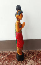 Load image into Gallery viewer, Woodcarved statue, 30"Thai sawasdee statue, Wooden doll, Wood carving, Nang-Wai wood statue, free shipping to ASIA
