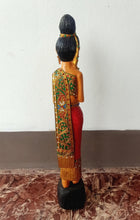 Load image into Gallery viewer, Woodcarved statue, 30"Thai sawasdee statue, Wooden doll, Wood carving, Nang-Wai wood statue, free shipping to ASIA
