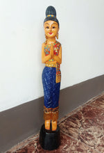 Load image into Gallery viewer, Woodcarved statue, 30"Thai sawasdee statue, Wooden doll, Wood carving, Nang-Wai wood statue, free shipping to ASIA
