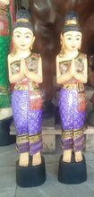 Load image into Gallery viewer, Woodcarved statue, 30"Thai sawasdee statue, Wooden doll, Wood carving, Nang-Wai wood statue, free shipping to ASIA
