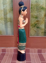 Load image into Gallery viewer, Woodcarved statue, 30"Thai sawasdee statue, Wooden doll, Wood carving, Nang-Wai wood statue, free shipping to ASIA
