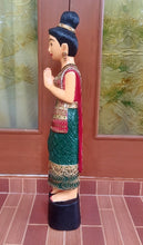 Load image into Gallery viewer, Woodcarved statue, 30"Thai sawasdee statue, Wooden doll, Wood carving, Nang-Wai wood statue, free shipping to ASIA
