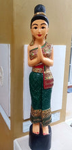 Load image into Gallery viewer, Woodcarved statue, 30"Thai sawasdee statue, Wooden doll, Wood carving, Nang-Wai wood statue, free shipping to ASIA
