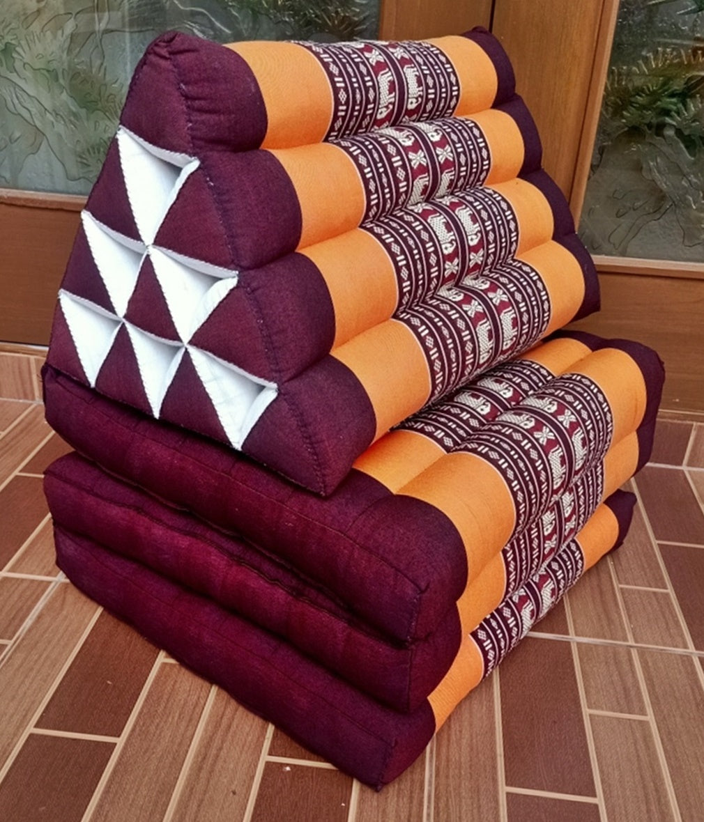 Free shipping to ASIA, 3 fold Elephant printed kapok floor cushion, Thai triangle cushion, 3 fold cushion, 52x162cm(20x64in), kapok cushion, floor cushion, Thailand pillow cushion