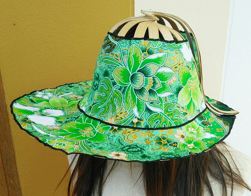 Free shipping, Thai folding fan hat, bamboo and cotton fan hat