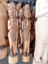 Load image into Gallery viewer, Woodcarved statue, 30"Thai sawasdee statue, Wooden doll, Wood carving, Nang-Wai wood statue, free shipping to ASIA
