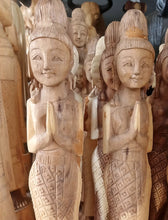 Load image into Gallery viewer, Woodcarved statue, 30"Thai sawasdee statue, Wooden doll, Wood carving, Nang-Wai wood statue, free shipping to ASIA
