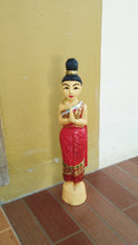 Load image into Gallery viewer, Wood goddess,15&quot;Thai Sawasdee lady goddess, Wooden doll Nang Wai, woodcraft
