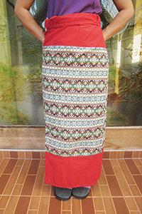 Sarong in deep red with Thai print design