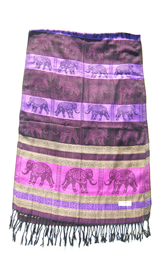 Pashmina shawl in purple and lilac with elaphant design.  Shawl is made from cotton and silk thread