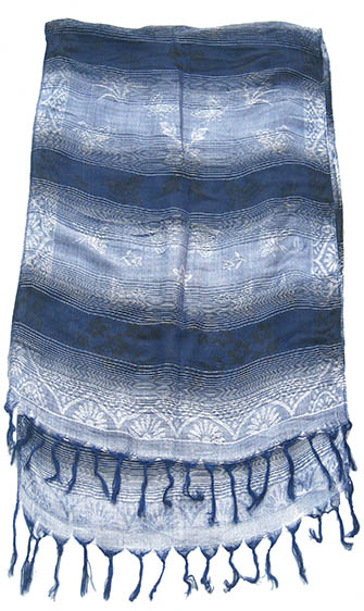 Cotton shawl in blue with butterfly print design. Shawl is made from cotton and silk thread 