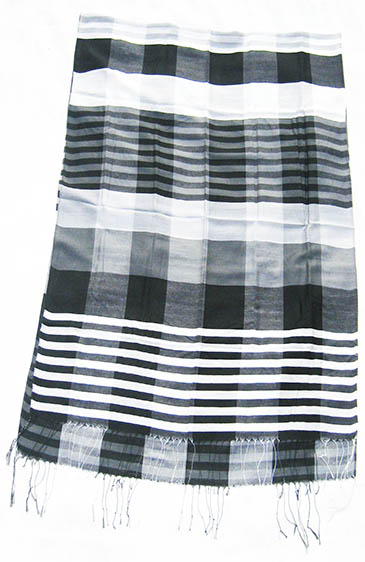 Cotton shawl in black and white with check print design. Shawl is made from cotton and silk thread